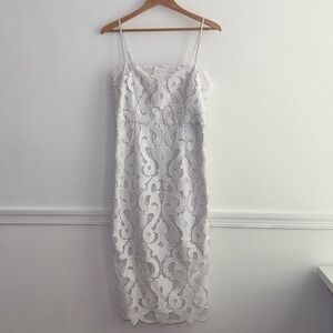 White Strapless Lace Midi Dress